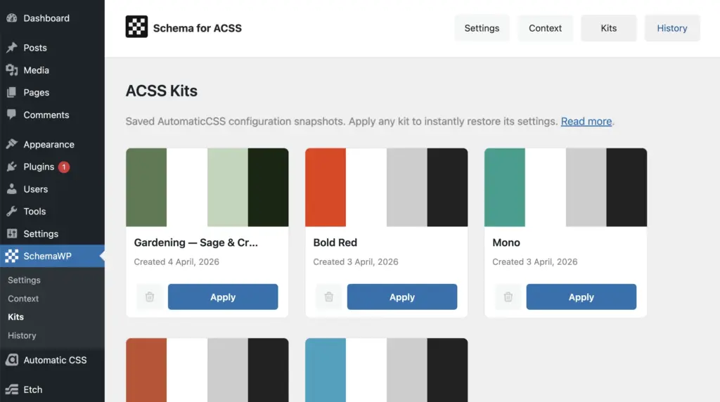 ACSS Kits UI in schema plugin