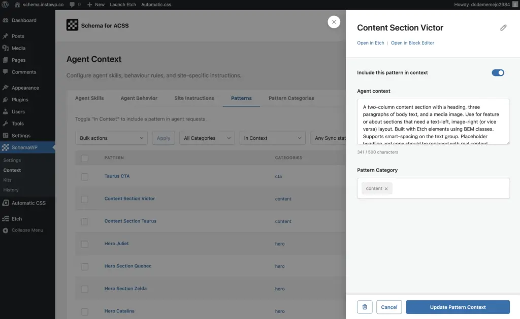 Adding context to patterns UI